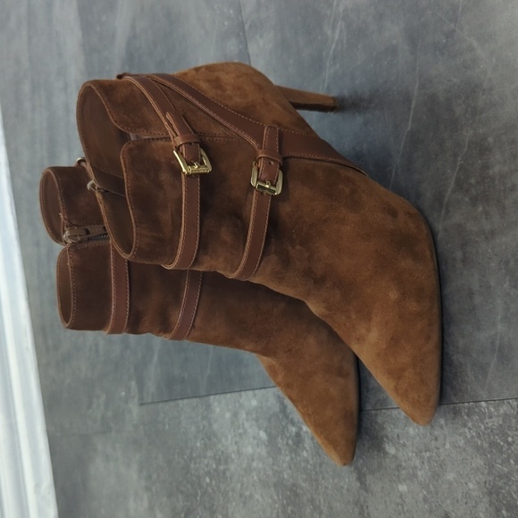 MICHAEL Michael Kors Shoes - Michael Michael Kors Suede Pointy Toe Heel Bootie Brown 8M business office fall